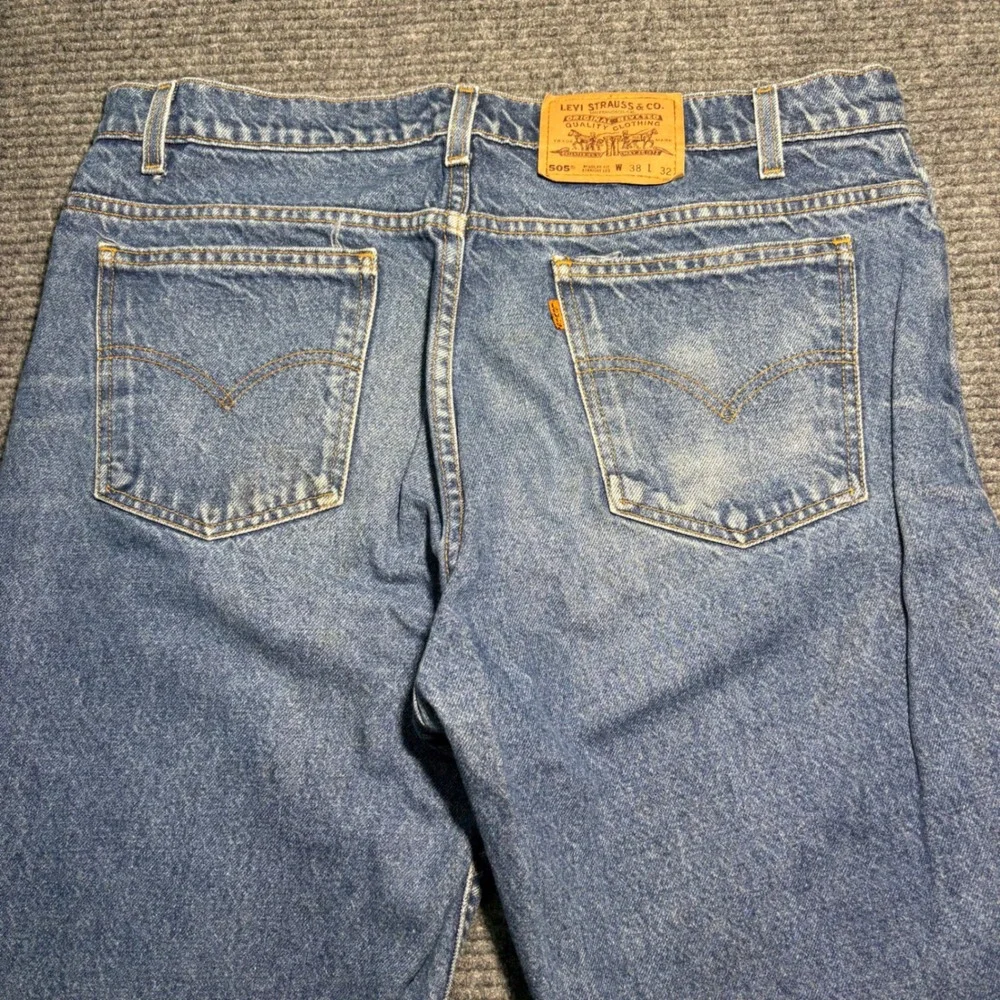 Levis 505 Orange Tab Men Jeans 38x32 Regular Fit Straight Leg Blue Denim Vintage